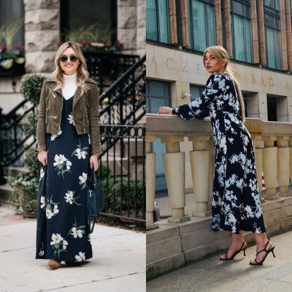 H&M gathered knot detail moody watercolour floral botanical maxi dress small NWT - Picture 5 of 5